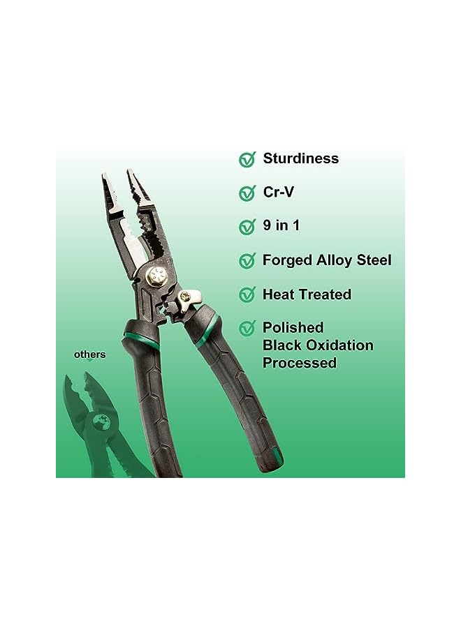 promass 9-in-1 Wire Stripper Tool, Cable Cutters, , Multifunctional Needle Nose Pliers for Electric Cable Stripping Cutting and Crimping, Plier Style Nose, ProTouch Grip for Maximum Comfort - Image 2