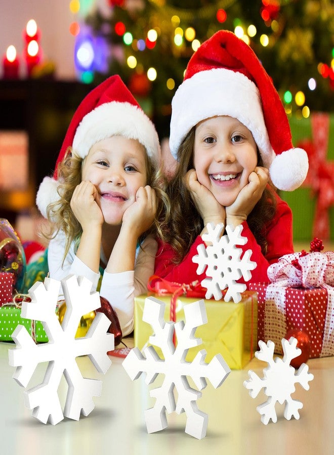 Sophena 4 Pcs Christmas Snowflake Decor Multiple Sizes Wooden Tiered Tray Decor Freestanding White Table Sign Tabletop for Winter Farmhouse Xmas Country Party Rustic Home Room Table Shelf New Year Decorations - Image 5