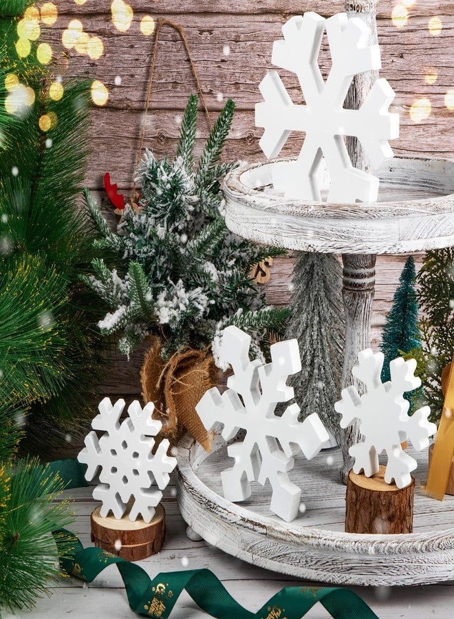 Sophena 4 Pcs Christmas Snowflake Decor Multiple Sizes Wooden Tiered Tray Decor Freestanding White Table Sign Tabletop for Winter Farmhouse Xmas Country Party Rustic Home Room Table Shelf New Year Decorations - Image 2