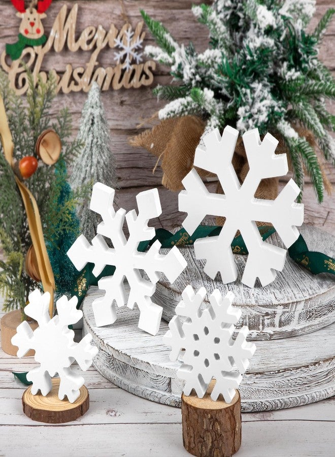 Sophena 4 Pcs Christmas Snowflake Decor Multiple Sizes Wooden Tiered Tray Decor Freestanding White Table Sign Tabletop for Winter Farmhouse Xmas Country Party Rustic Home Room Table Shelf New Year Decorations - Image 1