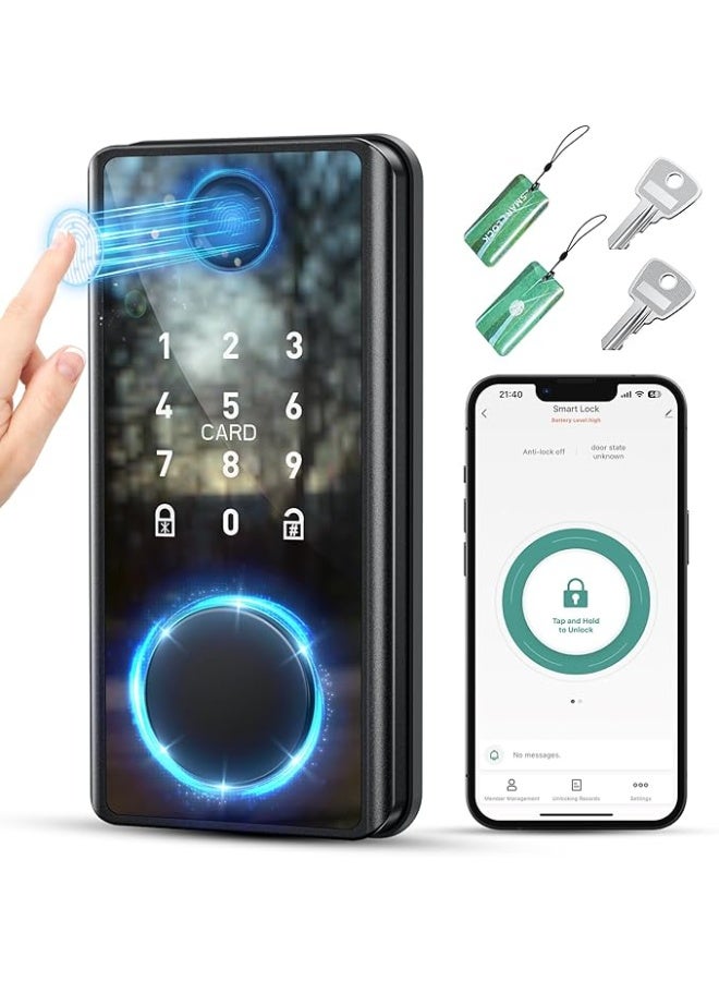 Keyless entry door lock with keypad, fingerprint recognition, smart electronic deadbolt lock for front door, biometric access - Image 1