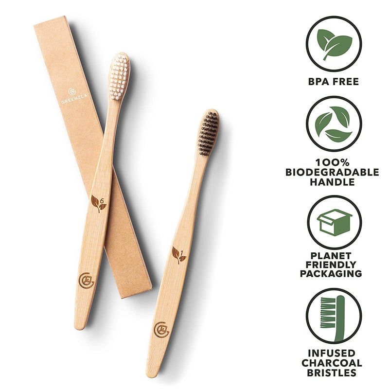 Greenzla Bamboo Toothbrushes for Adults â€“ 12 Pack Wooden Toothbrush Set with Charcoal-Infused Soft Bristles, Natural Oral Care for Daily Use - Image 2