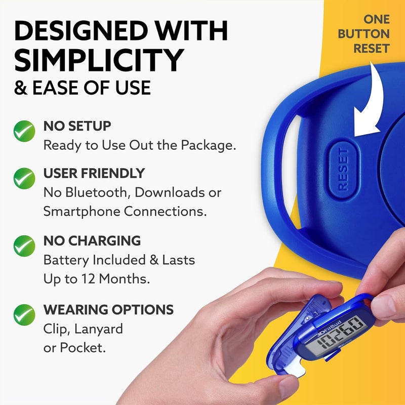 3DActive 3DFitBud Simple Step Counter Walking 3D Pedometer by with Clip, Lanyard Accurate Step Tracker Large Display, Easy to Use for Kids Men Women Adult Seniors Daily Step Tracking - A420S - Image 3