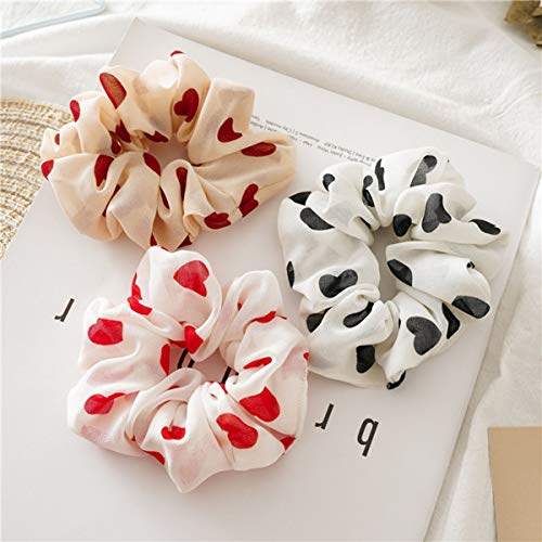 Teppylony 5 Pcs Chiffon Hair Rope Hair Ring Love Heart Printing Satin Fabric Covered Scrunchy Elastic Hair Bands Top Knots Ponytail Holder Accessories for Women - Image 3