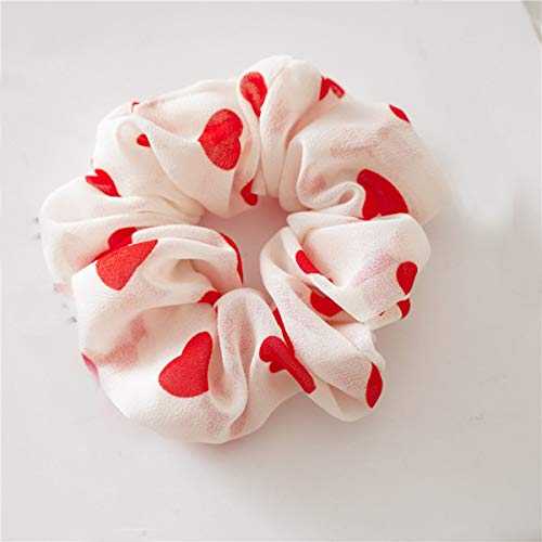 Teppylony 5 Pcs Chiffon Hair Rope Hair Ring Love Heart Printing Satin Fabric Covered Scrunchy Elastic Hair Bands Top Knots Ponytail Holder Accessories for Women - Image 5