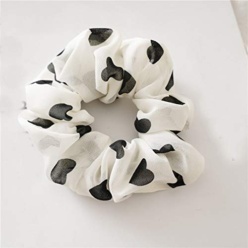 Teppylony 5 Pcs Chiffon Hair Rope Hair Ring Love Heart Printing Satin Fabric Covered Scrunchy Elastic Hair Bands Top Knots Ponytail Holder Accessories for Women - Image 4