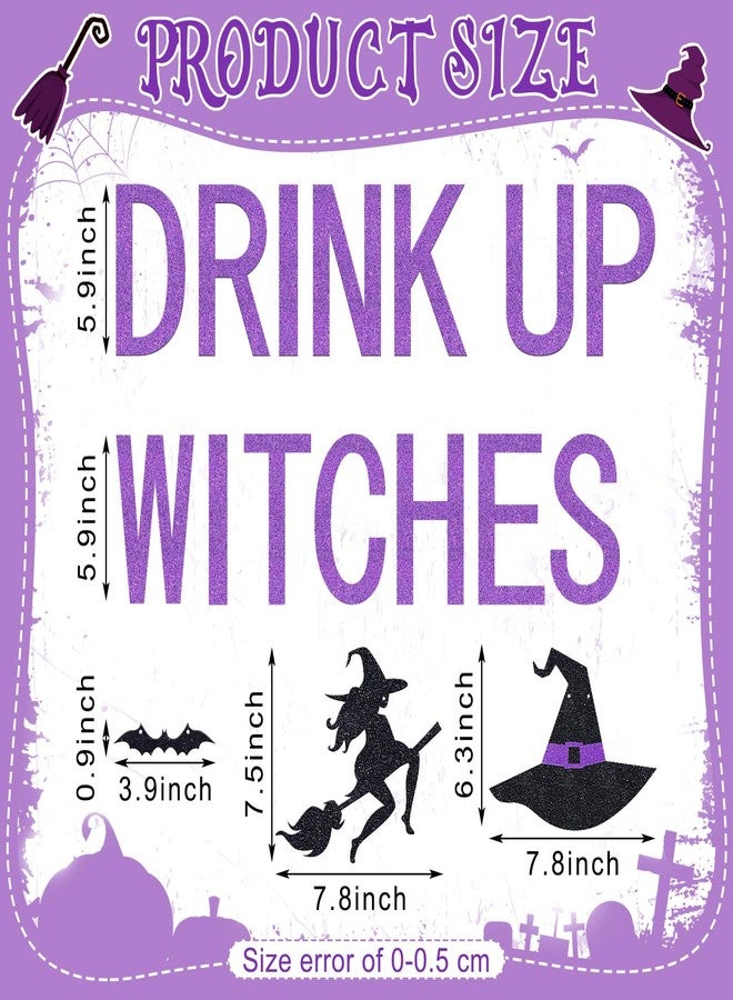 Yexiya 3 Pcs Halloween Drink up Witches Banner and Bat Banner Decoration Halloween Purple Glitter Witches Hanging Paper Garland for Haunted Mansion Witch Party Decoration Supplies - Image 2