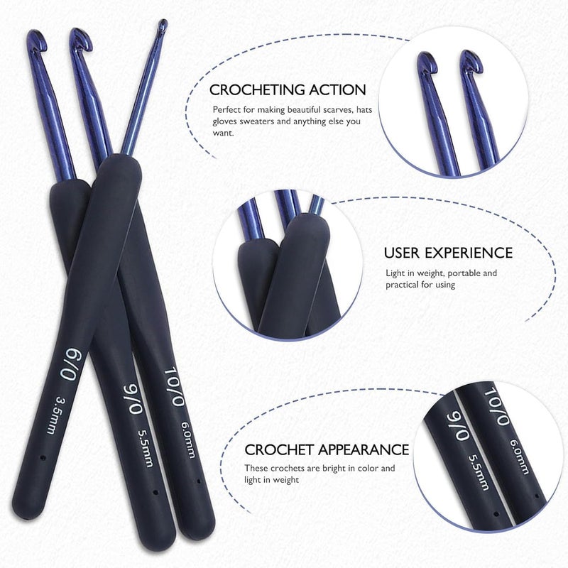 Dodhar 9 Pcs Ergonomic Crochet Hook Set, Dark Blue Aluminium Crochet Hooks Set, Crochet Kit with Soft Grip Handles, Sizes from 2.0Mm to 6.5Mm, Suitable for Different Skill Levels - Image 2