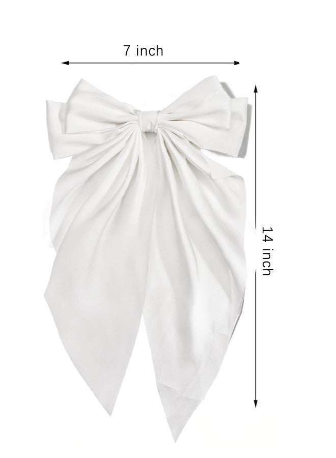 CellElection Vintage White Silky Satin Hair Bow Clips with Long Tails - White Hair Accessories for Women & Girls - 1pc - Image 5
