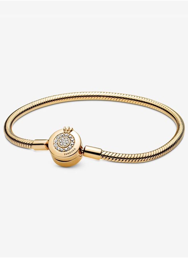 PANDORA - Pandora Women's Fashion Classic Gold Sparkling Crown Letter O Snake Bone Chain Bracelet 569046C01 - Image 1