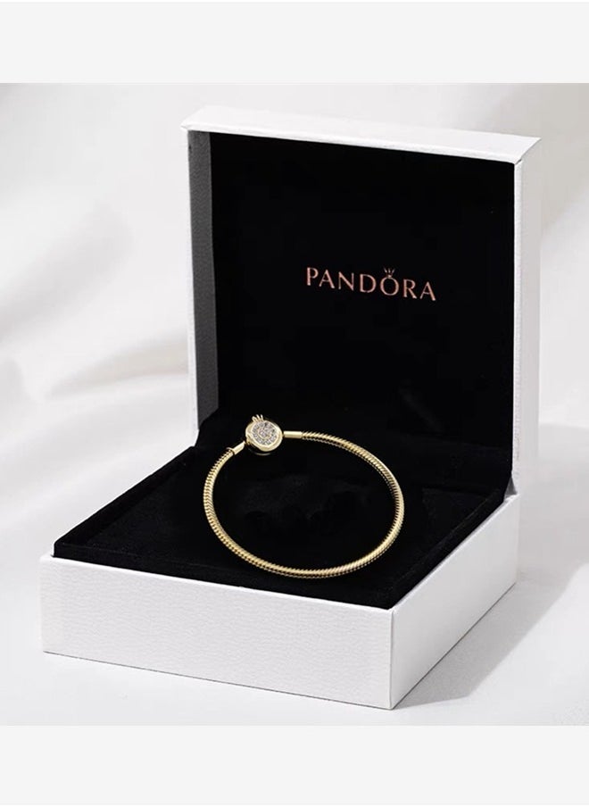 PANDORA - Pandora Women's Fashion Classic Gold Sparkling Crown Letter O Snake Bone Chain Bracelet 569046C01 - Image 1