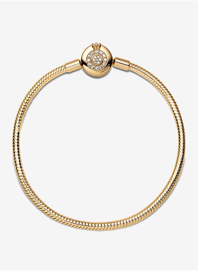 PANDORA - Pandora Women's Fashion Classic Gold Sparkling Crown Letter O Snake Bone Chain Bracelet 569046C01 - Image 1