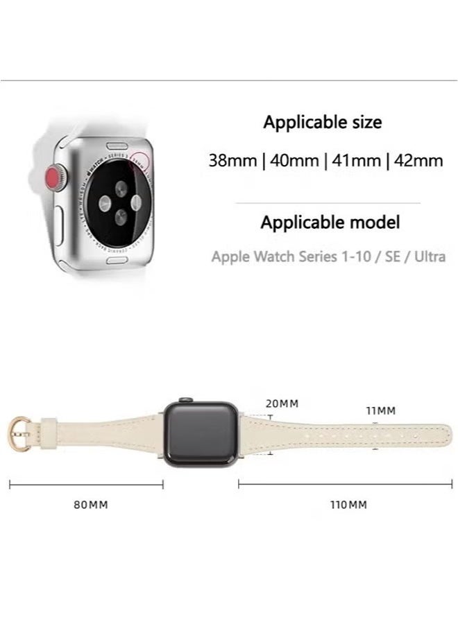 HY Apple Watch Leather Band Women’s - Premium Top Grain Genuine Leather Strap, Ultra-Thin Design for 38/40/41mm Series 1-10/SE/ULTRA 2, Off-White Neutral Watch Wristband - Image 2