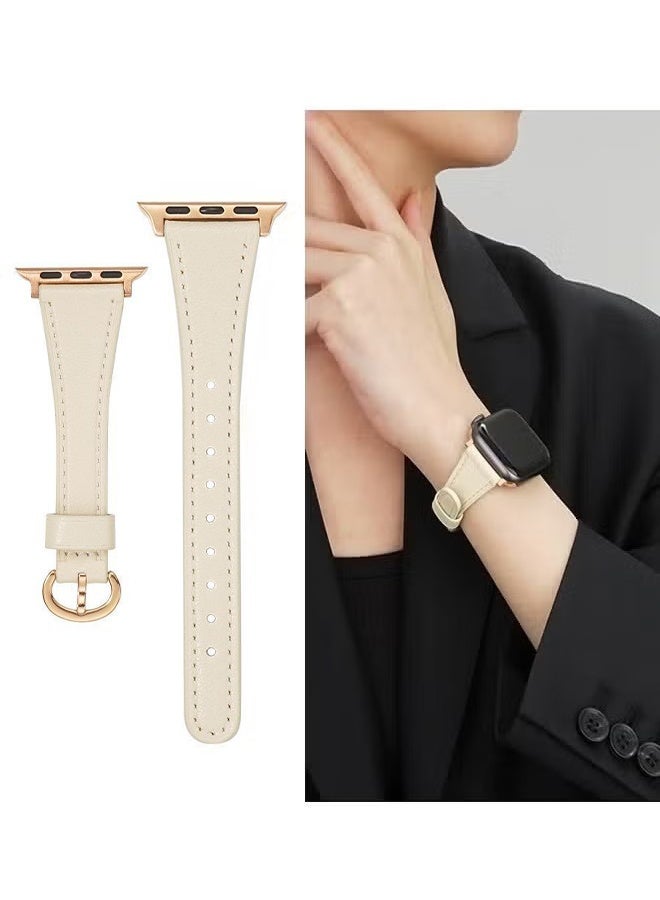 HY Apple Watch Leather Band Women’s - Premium Top Grain Genuine Leather Strap, Ultra-Thin Design for 38/40/41mm Series 1-10/SE/ULTRA 2, Off-White Neutral Watch Wristband - Image 1