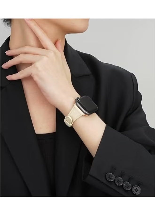 HY Apple Watch Leather Band Women’s - Premium Top Grain Genuine Leather Strap, Ultra-Thin Design for 38/40/41mm Series 1-10/SE/ULTRA 2, Off-White Neutral Watch Wristband - Image 5