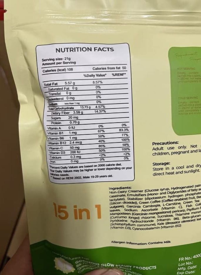 Glow Lean 15 in 1 Green Coffee Mix Powder - 7 Sachets x 21g - Image 4