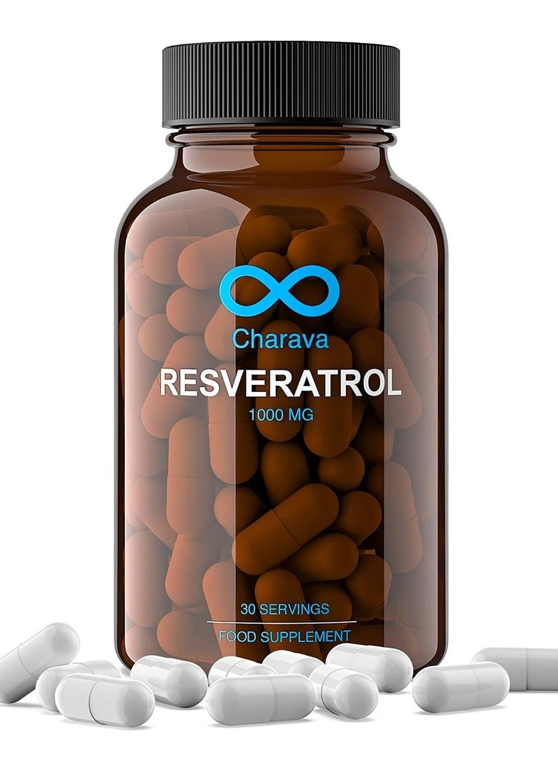 Charava Resveratrol 1000mg | Antioxidant & Polyphenol Supplement | 30 Capsules | UK Based | 3rd Party Tested - Image 1