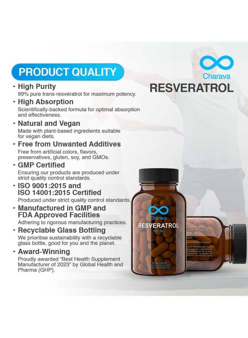 Charava Resveratrol 1000mg | Antioxidant & Polyphenol Supplement | 30 Capsules | UK Based | 3rd Party Tested - Image 2