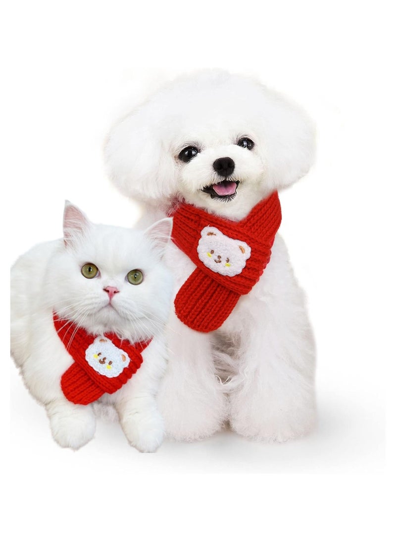 A.M Pet Scarf Warm Winter Knitted Scarf with Bear Pattern for Small Dog and Cat Decorative Neck Warmer Scarf for Small Pets Christmas New Year - Image 1
