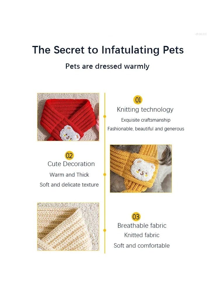 A.M Pet Scarf Warm Winter Knitted Scarf with Bear Pattern for Small Dog and Cat Decorative Neck Warmer Scarf for Small Pets Christmas New Year - Image 2