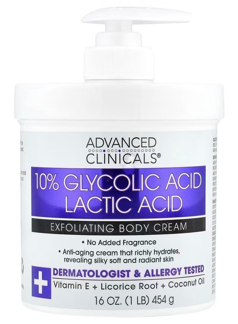 أدفانسد كلينيكال لوشن الجسم من أدفانسد كلينيكالز، مُرطّب للعناية بالبشرة، بحمض الجليكوليك ١٠٪ وحمض اللاكتيك | كريم الجسم المُقشّر KP المُزيل للحبوب من AHA للبشرة الخشنة والمُتكرّرة | لعلاج التقرن الشعري | بدون عطور إضافية، ١٦ أونصة - Image 1