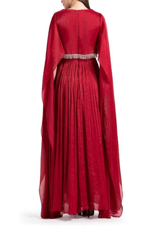 Amri Round Neck Cape Embellished Gown