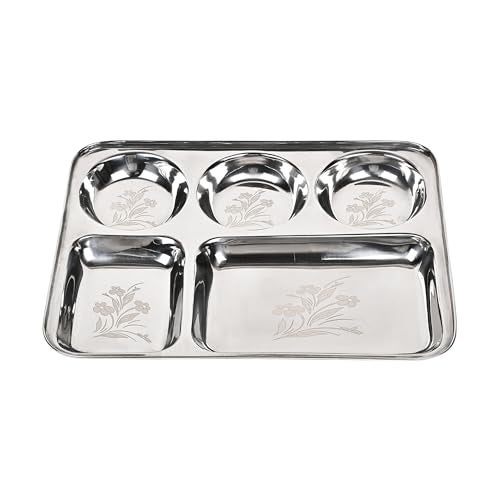 KC Stainless Steel Laser Partition Plate 5 in1 | Bhojan Thali | Dinner Plate Set of 2 - Image 3