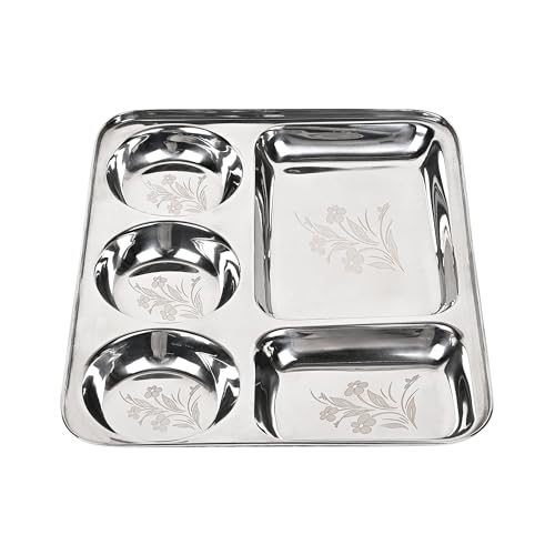 KC Stainless Steel Laser Partition Plate 5 in1 | Bhojan Thali | Dinner Plate Set of 2 - Image 2