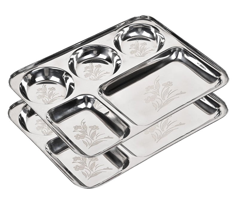 KC Stainless Steel Laser Partition Plate 5 in1 | Bhojan Thali | Dinner Plate Set of 2 - Image 1
