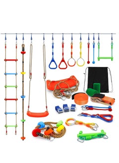 Joyelink Ninja Warrior Obstacle Course, 49FT Ninja Slackline with Monkey Bars, Ladder, Climbing Rope, Gym Rings, Swing, Monkey Fist for Backyard Training Equipment  - Image 1