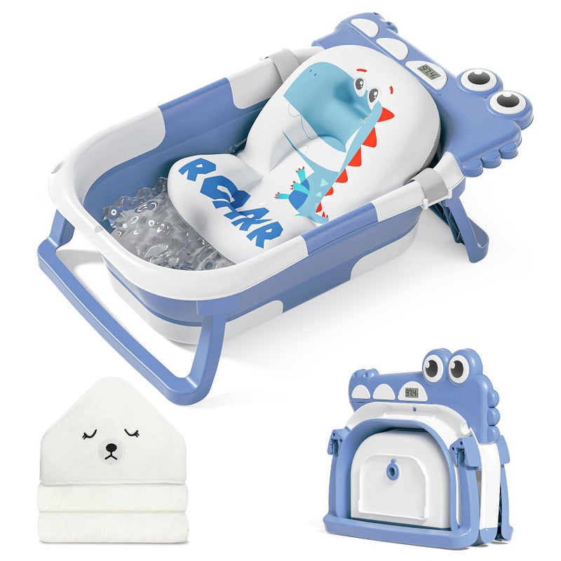 MoreFeel Collapsible Baby Bathtub for Newborn with Thermometer 1 Hooded Towel 1 Soft Floating CushionPortable Travel Bathtub with Drain Hole Durable Foldable Baby Tubs for Infants to Toddler - Image 2