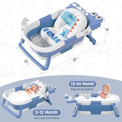 MoreFeel Collapsible Baby Bathtub for Newborn with Thermometer 1 Hooded Towel 1 Soft Floating CushionPortable Travel Bathtub with Drain Hole Durable Foldable Baby Tubs for Infants to Toddler - Image 3