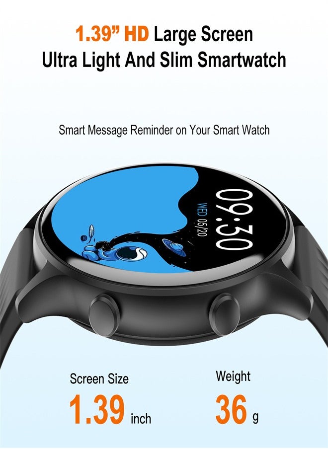 PEJE - PEJE Smart Watch,1.39" HD Display,Prayer Alerts & Arabic Support, SpO2/Heart Rate/Sleep Monitor,120+ Sports Modes, IP68 Waterproof,Bluetooth Calling + Extra Strap-Compatible with iOS & Android (Black) - Image 1