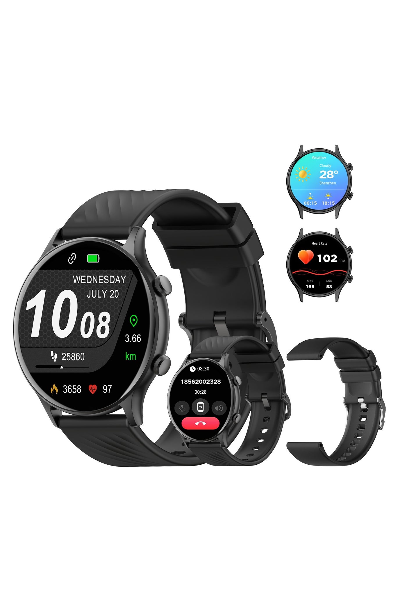 PEJE Smart Watch,1.39" HD Display,Prayer Alerts & Arabic Support, SpO2/Heart Rate/Sleep Monitor,120+ Sports Modes, IP68 Waterproof,Bluetooth Calling + Extra Strap-Compatible with iOS & Android (Black)
