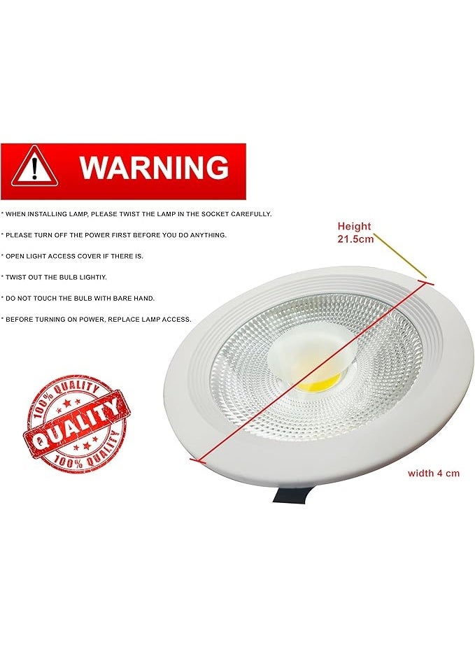 مصباح سقف LED COB بقوة 30 واط | مقاس الجسم 220 × 50 مم، لون أبيض دافئ | مقاس القطع 200 مم، وحدة إضاءة سقف غائرة - موفرة للطاقة، عالية السطوع - غلاف أبيض للاستخدام المنزلي والتجاري (3000 كلفن) - Image 2