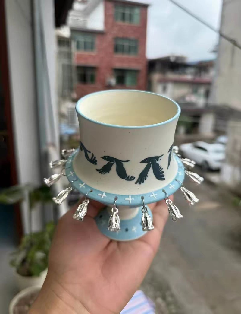 Jingdezhen Handcrafted Animated Flying Bird Ceramic Cup – Rotating Kinetic Art Mug, 1280°C Fired, Hand-Painted Underglaze, Lead-Free, Unique Eid & Ramadan Gift for Coffee & Tea Lovers - Green deer style (with gift box, tote bag, and card) - Image 2