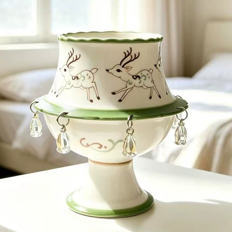 Jingdezhen Handcrafted Animated Flying Bird Ceramic Cup – Rotating Kinetic Art Mug, 1280°C Fired, Hand-Painted Underglaze, Lead-Free, Unique Eid & Ramadan Gift for Coffee & Tea Lovers - Green deer style (with gift box, tote bag, and card) - Image 1
