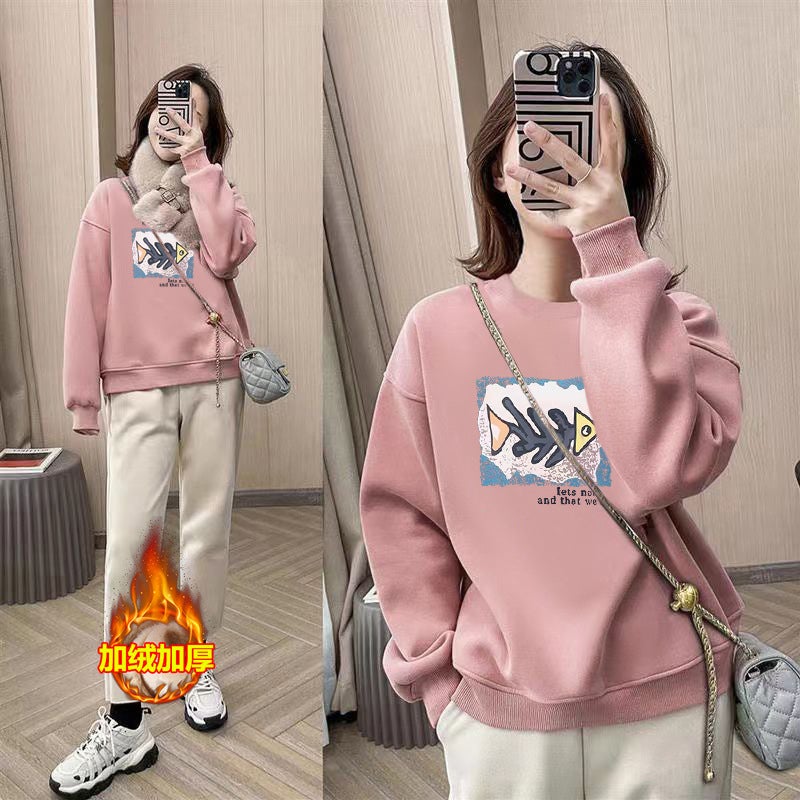 [Baby Velvet] Velvet Thickened 2023 Printed Korean Style Loose Casual Sweater Warm Clothes For Women - Image 4