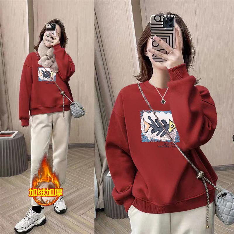 [Baby Velvet] Velvet Thickened 2023 Printed Korean Style Loose Casual Sweater Warm Clothes For Women - Image 5