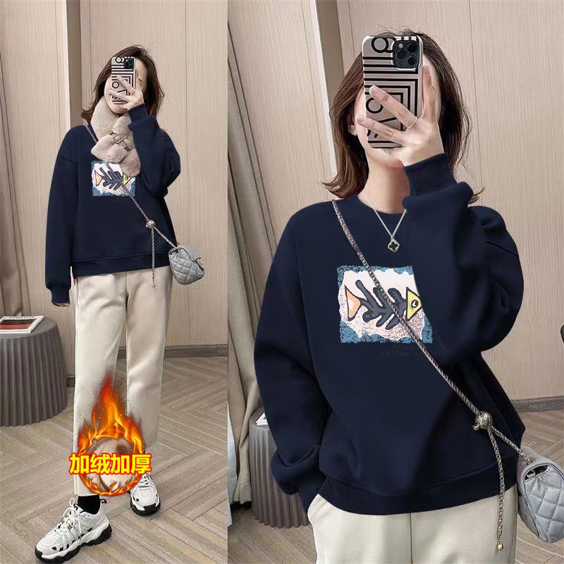 [Baby Velvet] Velvet Thickened 2023 Printed Korean Style Loose Casual Sweater Warm Clothes For Women - Image 3