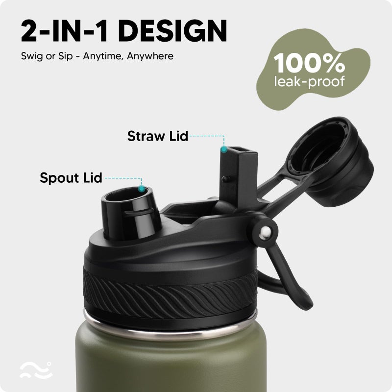 Swigina [2-IN-1 LID] Insulated Water Bottle with Silicone Boot (36hrs Cold/18hrs Hot) - DIY Stickers, Leakproof, BPA Free, 24 oz - Image 2