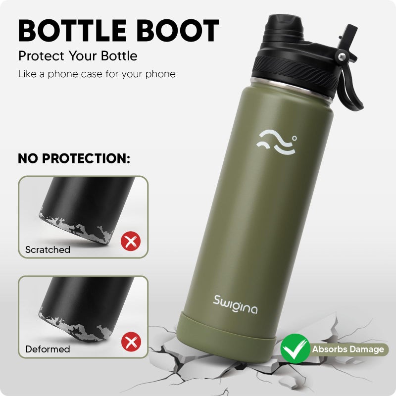 Swigina [2-IN-1 LID] Insulated Water Bottle with Silicone Boot (36hrs Cold/18hrs Hot) - DIY Stickers, Leakproof, BPA Free, 24 oz - Image 4