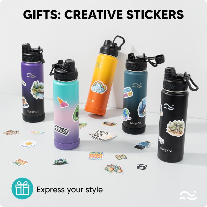 Swigina [2-IN-1 LID] Insulated Water Bottle with Silicone Boot (36hrs Cold/18hrs Hot) - DIY Stickers, Leakproof, BPA Free, 24 oz - Image 5