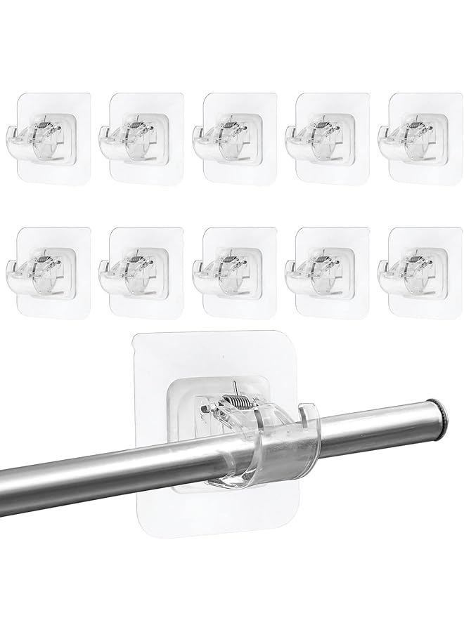 erorex No Drill Curtain Rod Brackets, Curtain Rod Retainers 10PCS, Adhesive Curtain Rod Retainers, Curtain Rod Hooks for Curtain Rods or Towel Bars Less Than 1.57 Inches in Diameter - Image 1