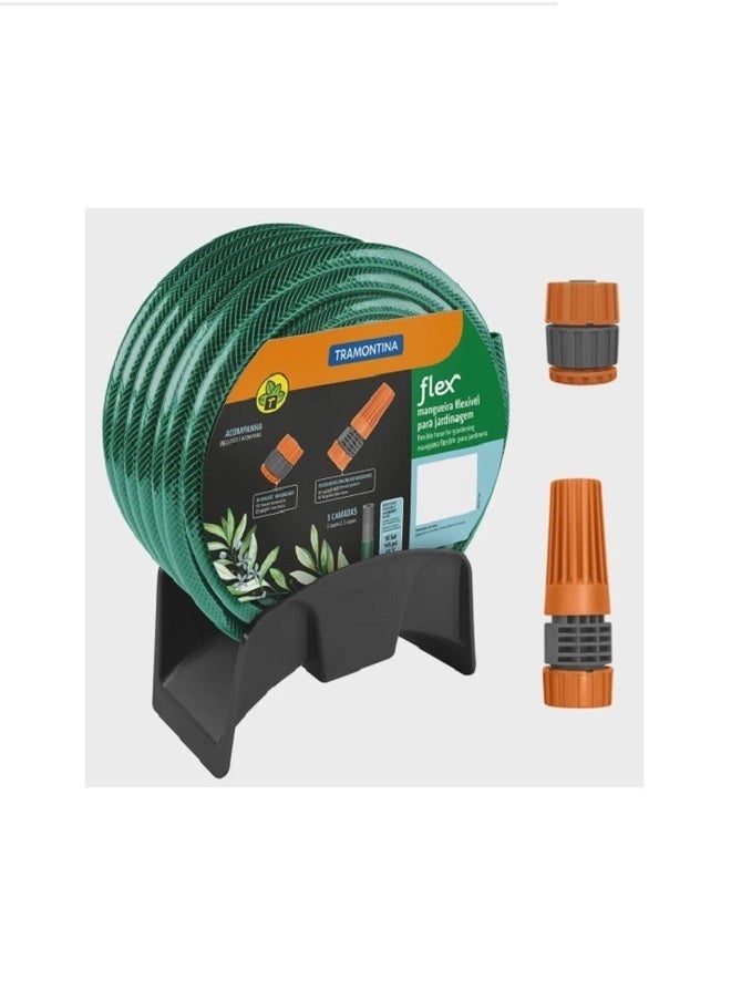 TRAMONTINA - 25m Flex Garden Hose in Green with 3-Layers PVC Fiber and Braided Polyester Cord - Image 1