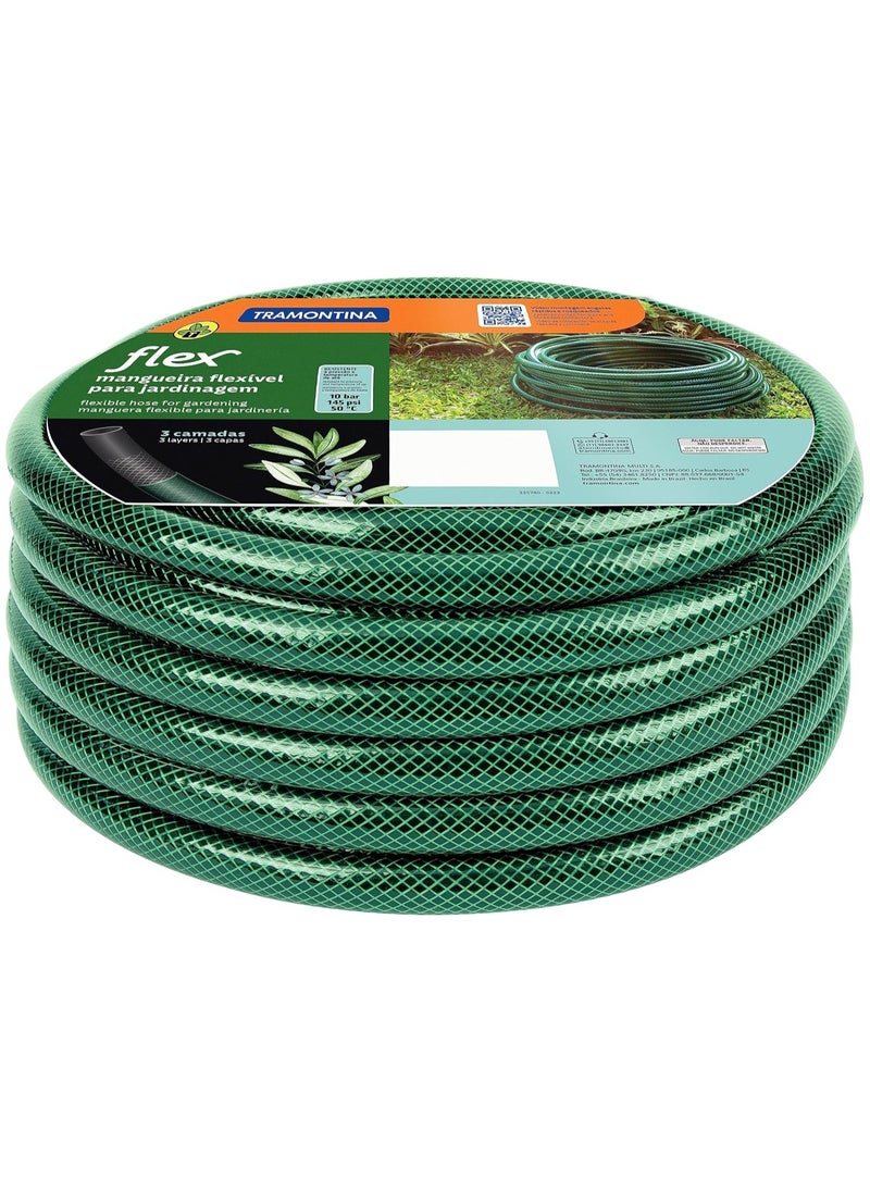 TRAMONTINA - 25m Flex Garden Hose in Green with 3-Layers PVC Fiber and Braided Polyester Cord - Image 1