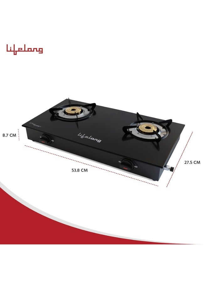 Lifelong 2 Burner Gas Stove Top for Kitchen - Manual Ignition Cooktop Modern Glass Stove for Modular Kitchen, ISI Certified & Compatible with LPG - 1 Year Manufacturer's (Black, - Image 4