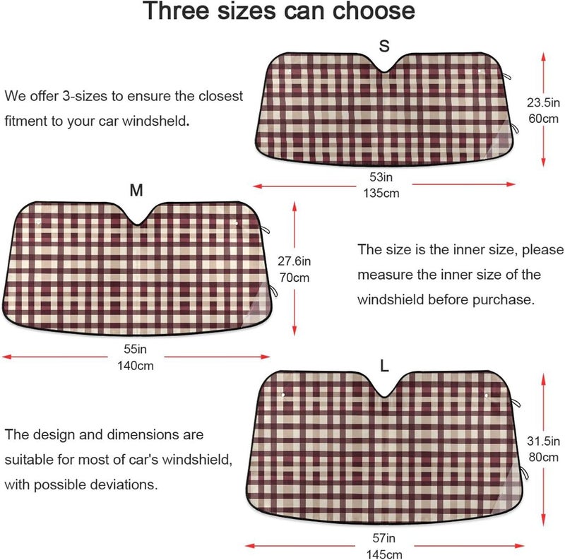 KLL Sun Shield for car, Foldable uv Protection accesorio para Autos Interior 55x27.6 Inch, Beauty Squares Burgundy Neutral - Image 5