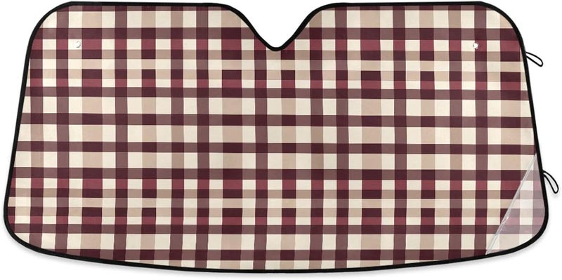 KLL Sun Shield for car, Foldable uv Protection accesorio para Autos Interior 55x27.6 Inch, Beauty Squares Burgundy Neutral - Image 1
