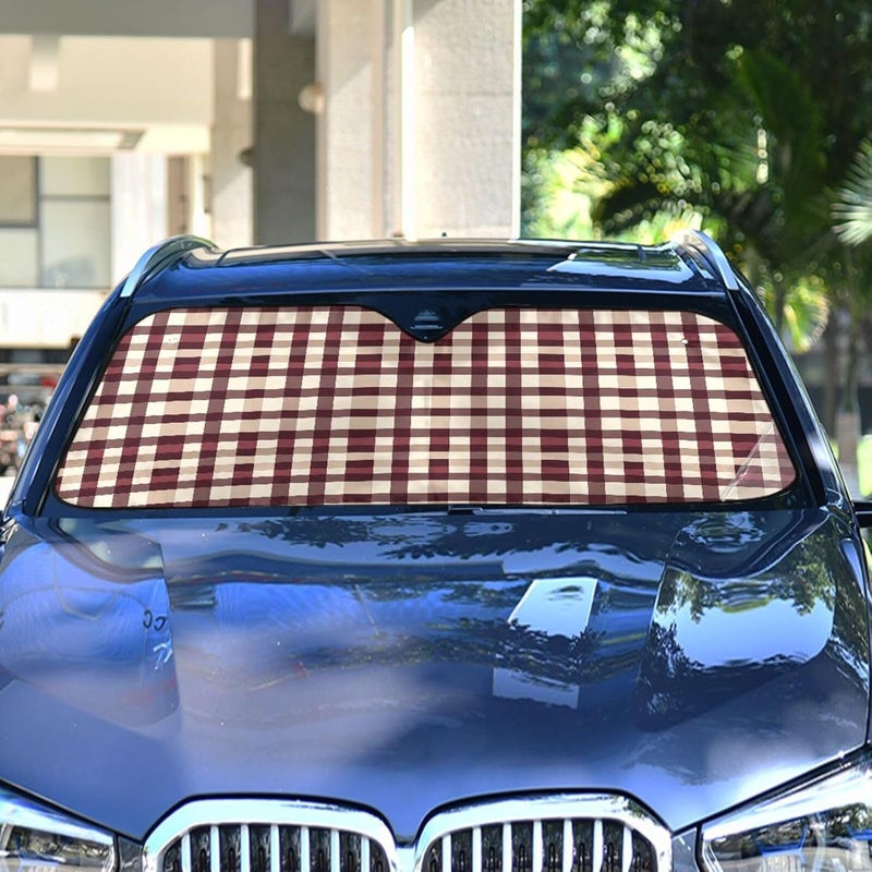 KLL Sun Shield for car, Foldable uv Protection accesorio para Autos Interior 55x27.6 Inch, Beauty Squares Burgundy Neutral - Image 4
